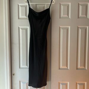 Black Front Swoop Midi Dress